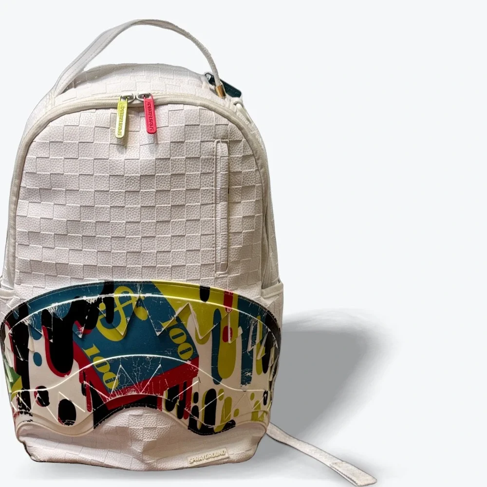 Sprayground Backpack Limited Edition Woven Shark Mouth White Streetwear 18x14